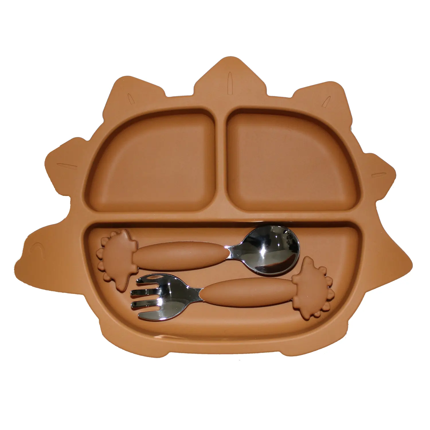 Brown Dino Plate Set with spoon and fork