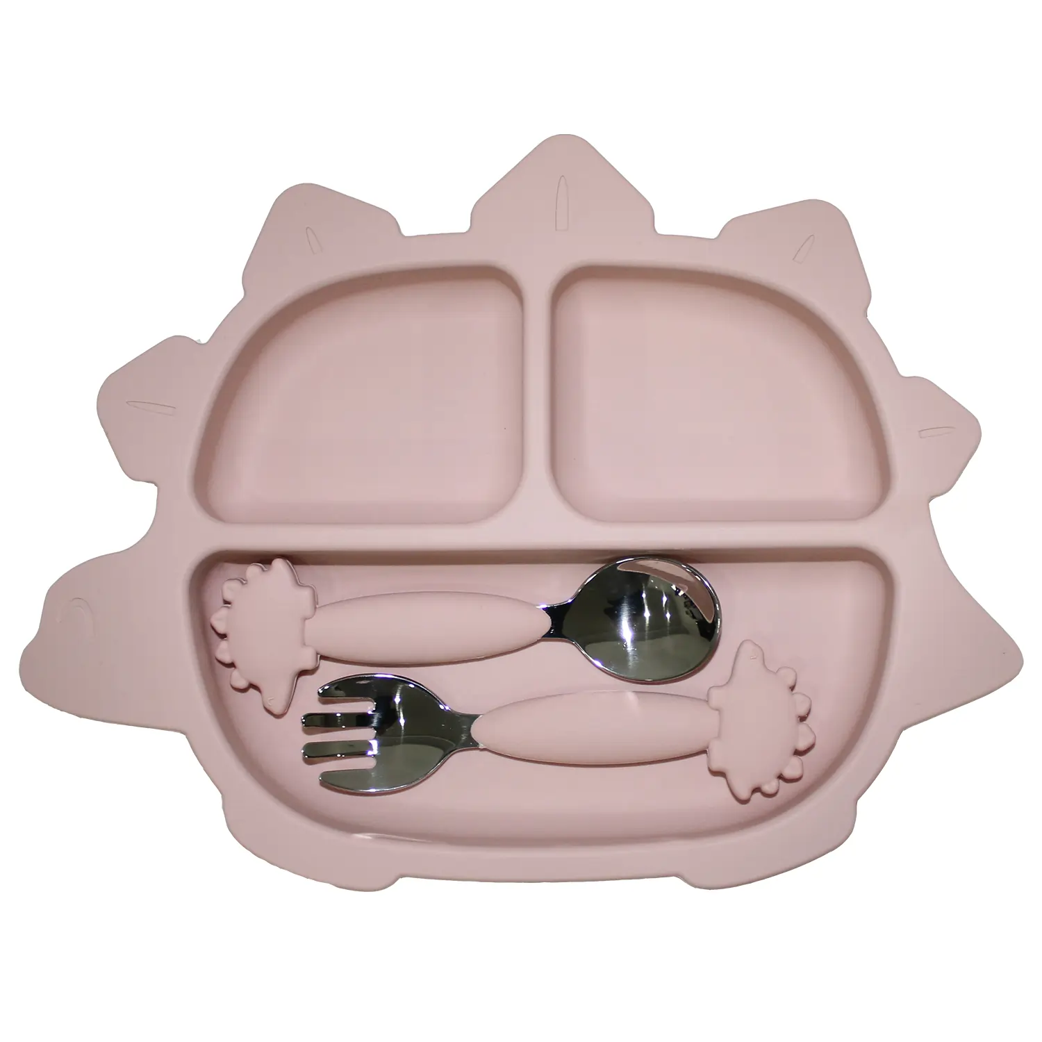 Pink Dino Plate Set with spoon and fork