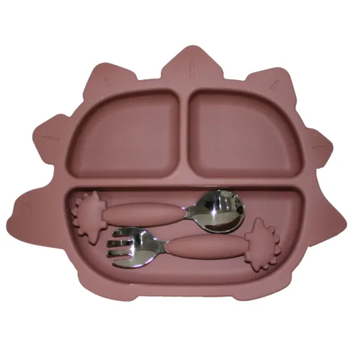 Taro Purple Dino Plate Set with spoon and fork