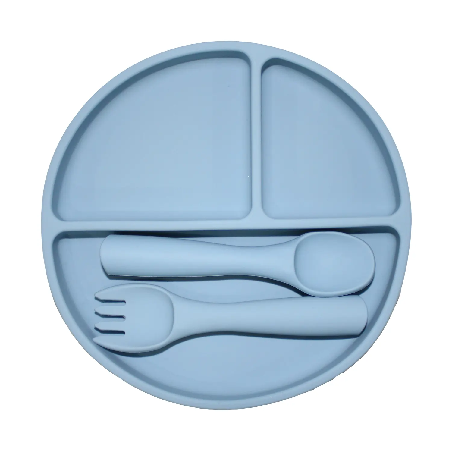 Blue Silicone Round Plate Set
