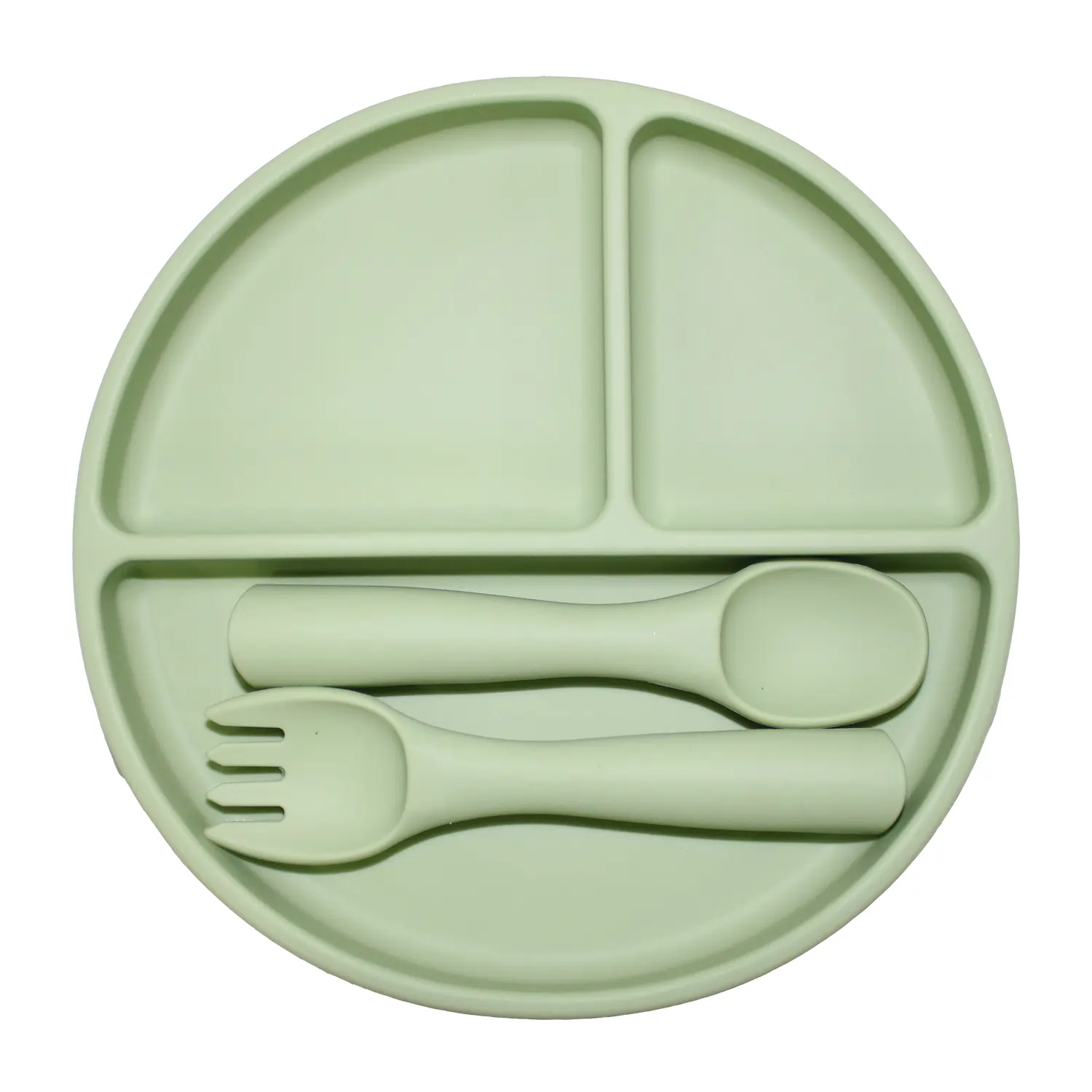 Sage Green Silicone Round Plate Set